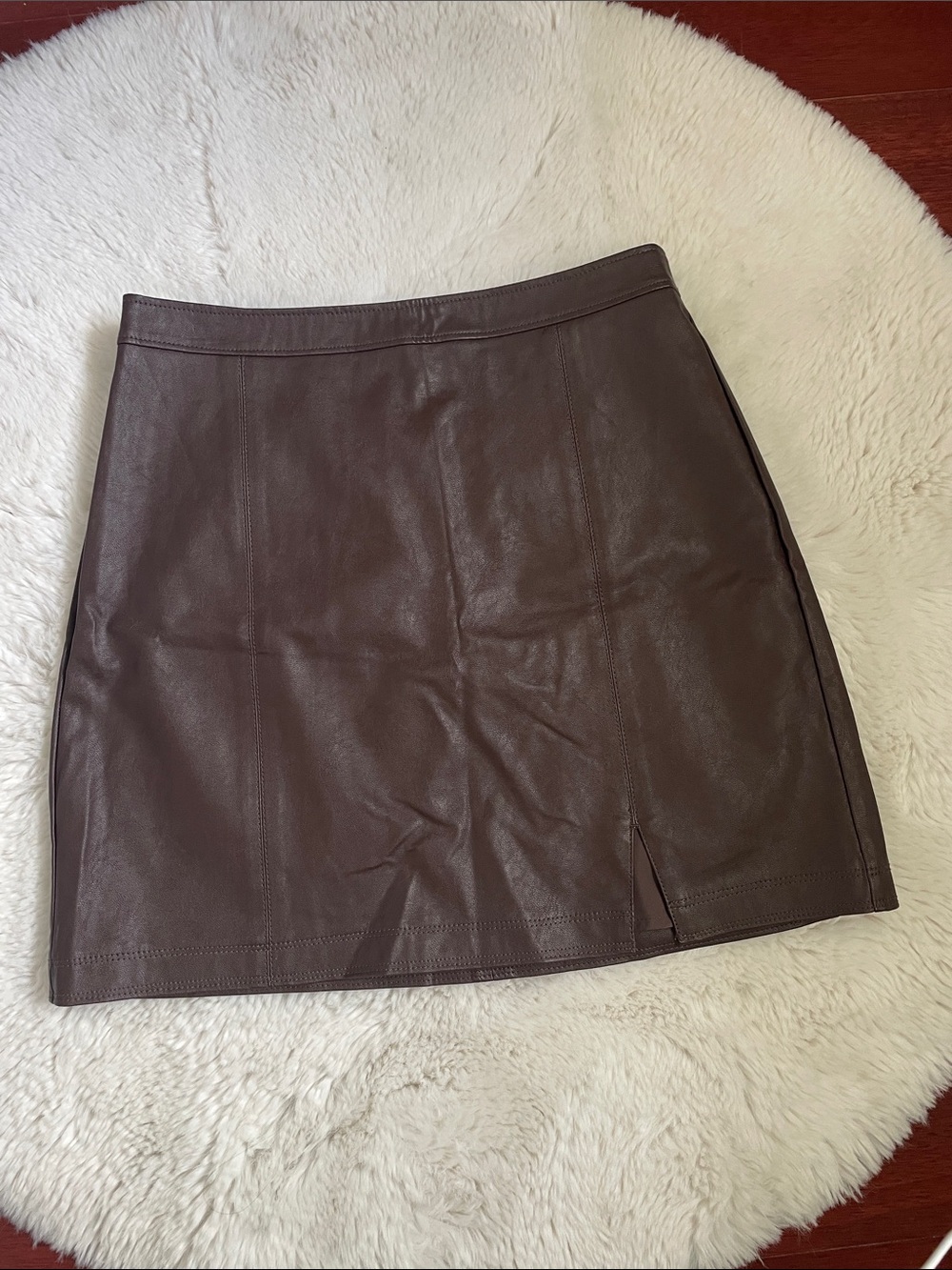 Abercrombie & Fitch faux/vegan leather mini skirt in a dark cocoa color